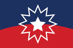 The Juneteenth flag features a red and blue background with a central 12-point star outline and a five-point star inside.